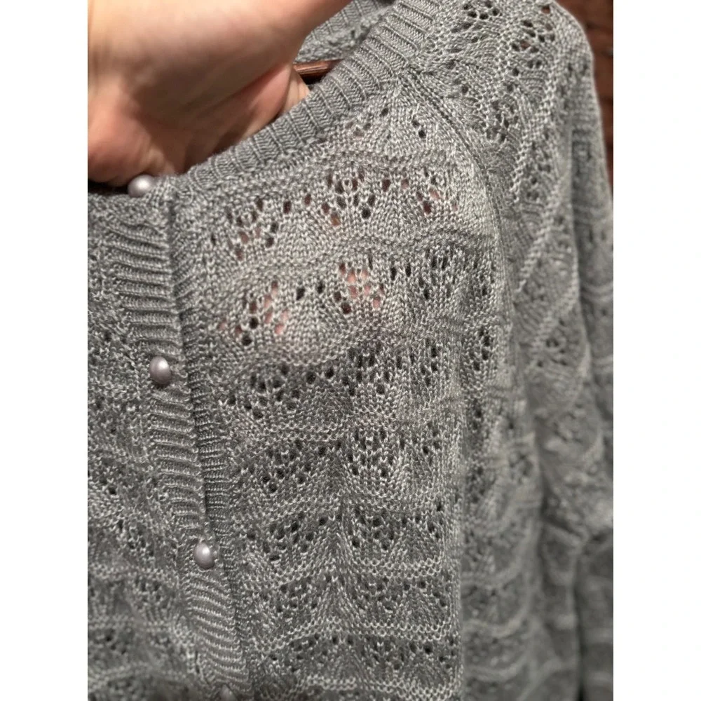 Basil Lola Gray Mohair Blend Knit Cardigan Sweater‎ Lace Trim Medium M